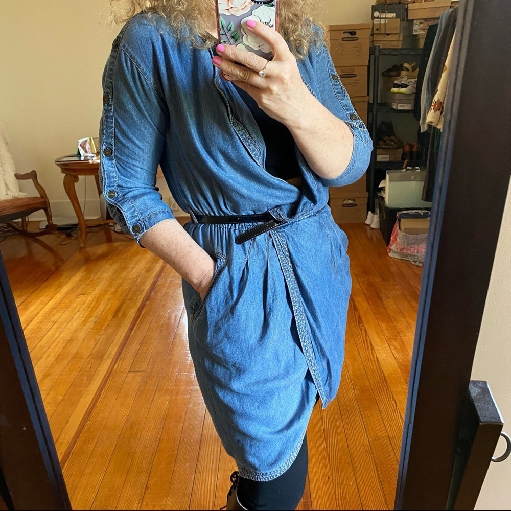 7 for All Mankind Denim Drapey Dress Snap Sleeves